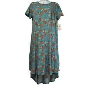 LuLaRoe Carly Size S Blue Multicolor Astronauts Swing Dress